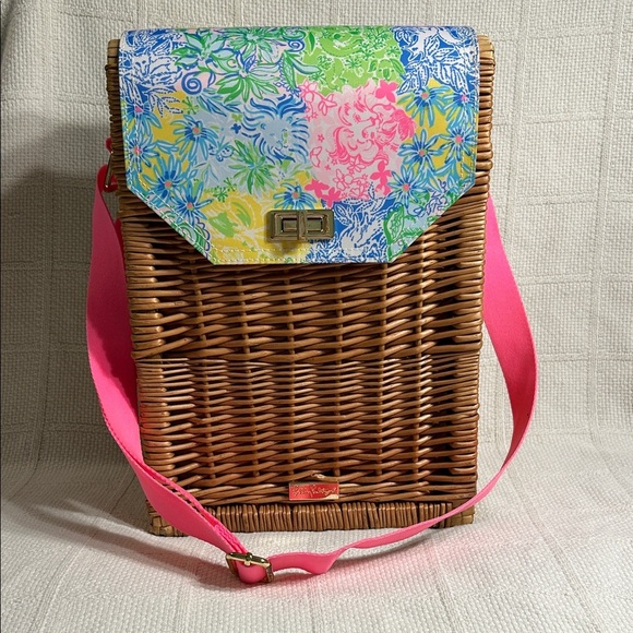 Lilly Pulitzer Insulated Wicker Wine Basket With Strap - Picture 6 of 7